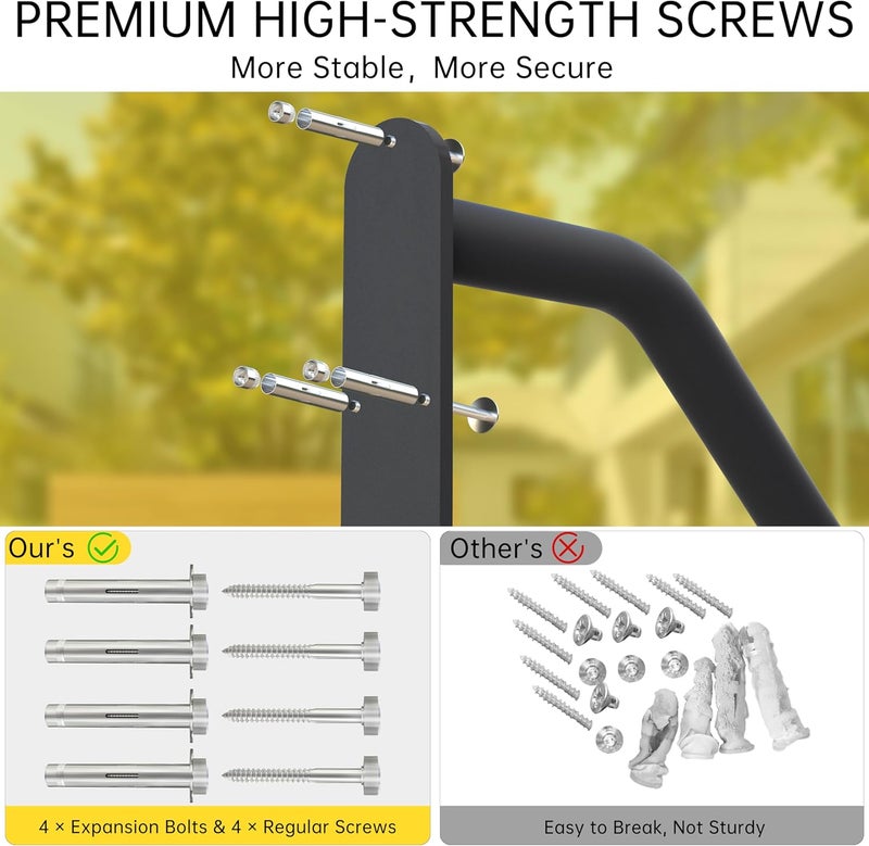 ZOOKASEA Hand Rails for Outdoor Steps, Exterior 1-3 Steps Handrails, Wrought Iron Heavy-Duty Stair Railing, U-Shaped Rail for Garage, Porch, Deck, and Garden (Upgrade) - Image 4